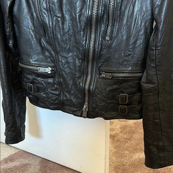 Polo Ralph Lauren Black Leather Moto Jacket | Real Cowhide | Women’s Size Small - Picture 7 of 13
